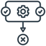 Workflow diagram with gear and checkmarks