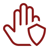 Red hand and shield icon on black