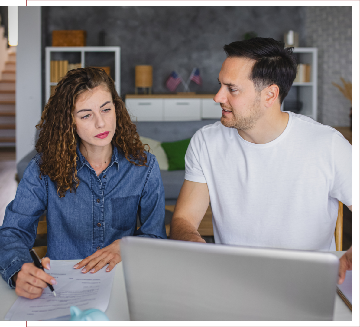 Couple working on laptop together