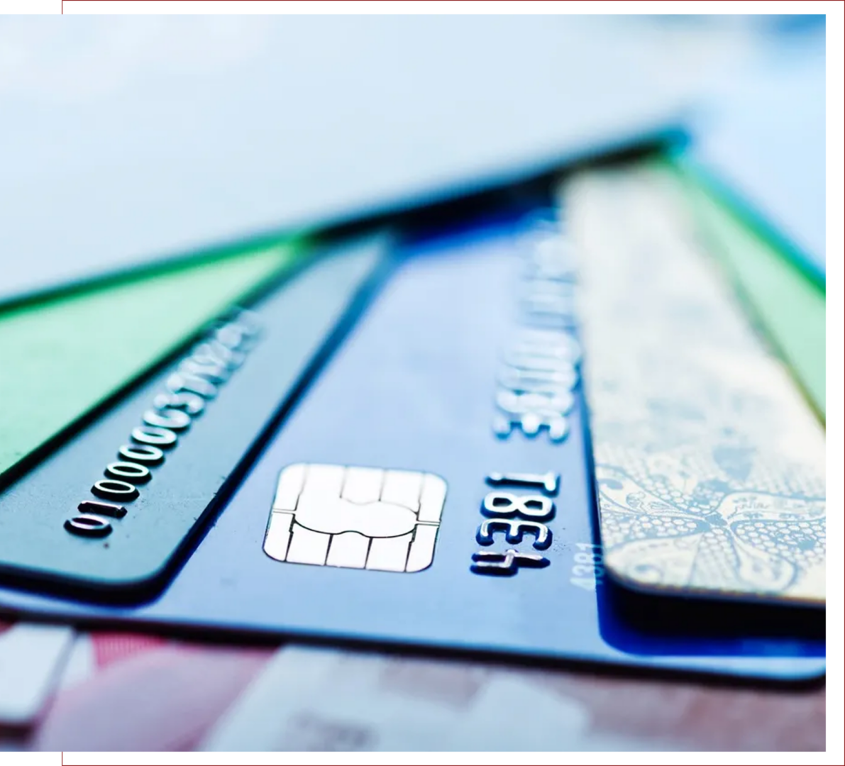 Close-up of colorful credit cards