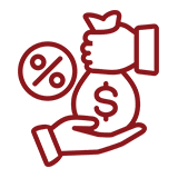 Hand holding money bag and percentage symbol